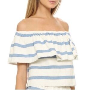 Mara Hoffman off shoulder striped ruffle crop blouse  vacation summer beach